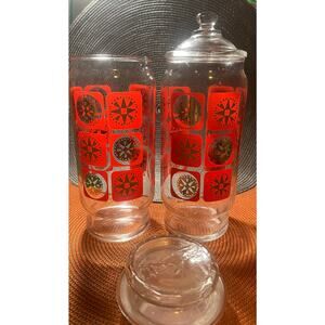 MCM Atomic Starburst Red & Gold Apothecary Jars